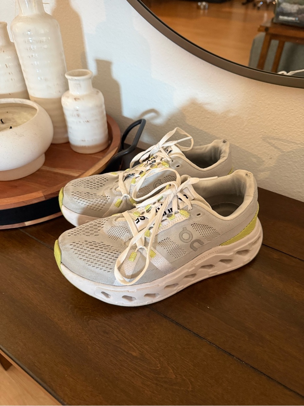 On Running Women's Cloudswift Athletic Shoes in Light Gray with Lime Accent